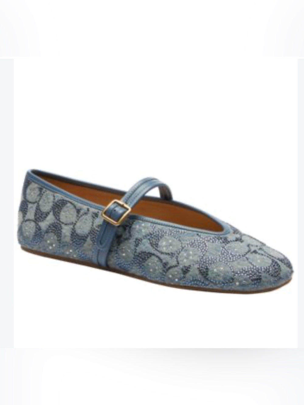 Coach Light Blue Signature crystal Mary Jane Flats with Buckle Strap